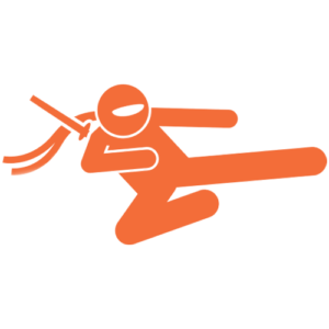 illustratie van een ninja die een schop uitvoert in de lucht.