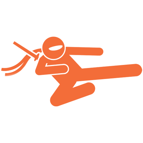 illustratie van een ninja die een schop uitvoert in de lucht.