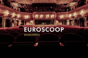 logo van Euroscoop bovenop een foto van een bioscoop